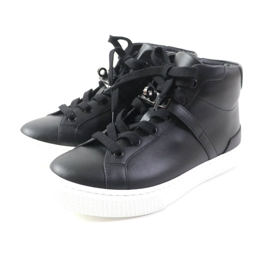 HERMES High cut sneakers 222183Z Main: Leather black Women 37.5 Used Authentic