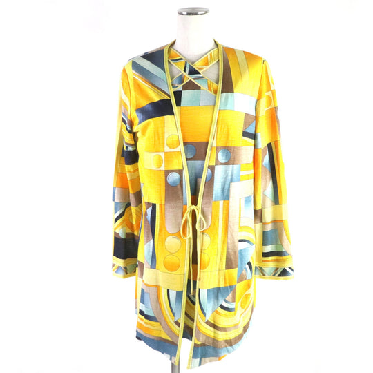 LEONARD FASHION ensemble Main: 100% linen Yellow Multi Women L Used Authentic