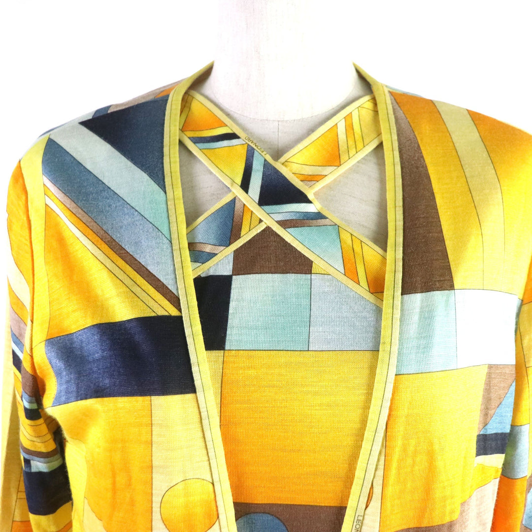 LEONARD FASHION ensemble Main: 100% linen Yellow Multi Women L Used Authentic