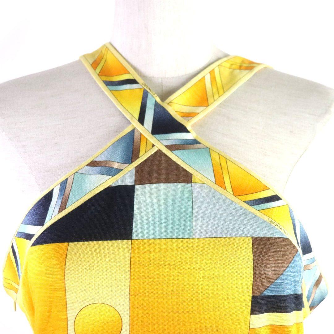 LEONARD FASHION ensemble Main: 100% linen Yellow Multi Women L Used Authentic