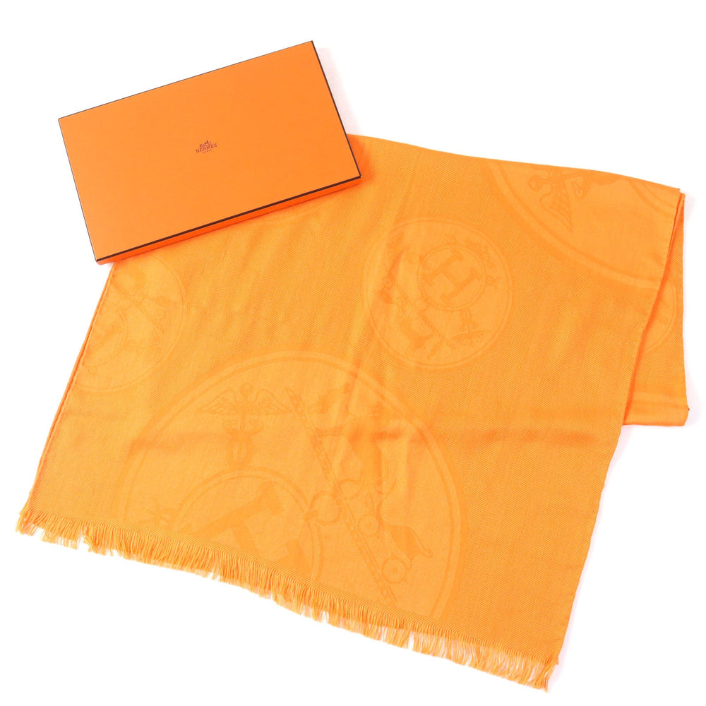 HERMES Stall H262494S Main: 85% cashmere, Main: 15% silk Orange Women Used Authentic