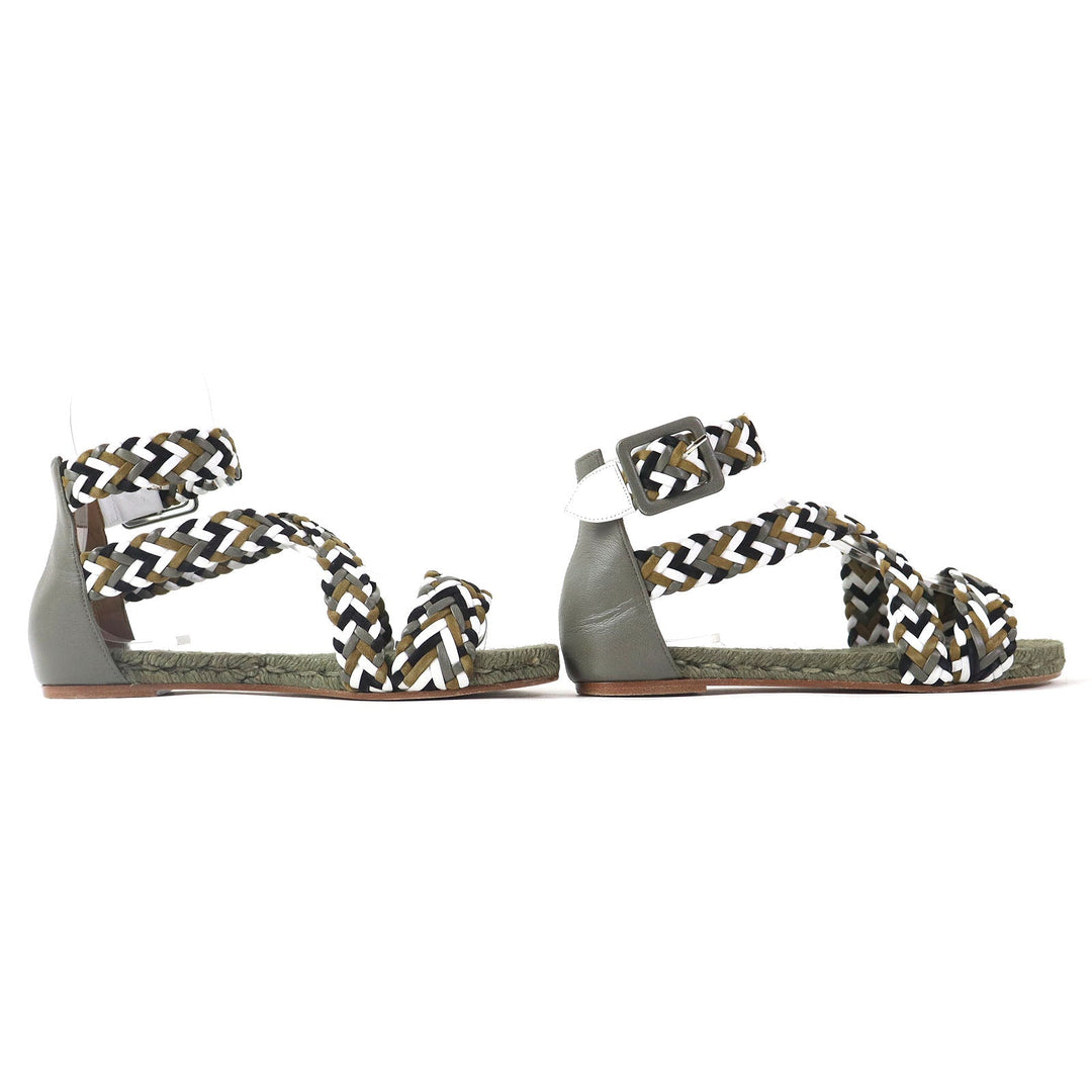 HERMES Sandals leather khaki Flat shoes Ankle With Strap Mesh design Women 36 Used Authentic