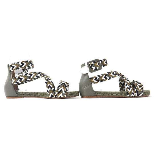 HERMES Sandals leather khaki Flat shoes Ankle With Strap Mesh design Women 36 Used Authentic