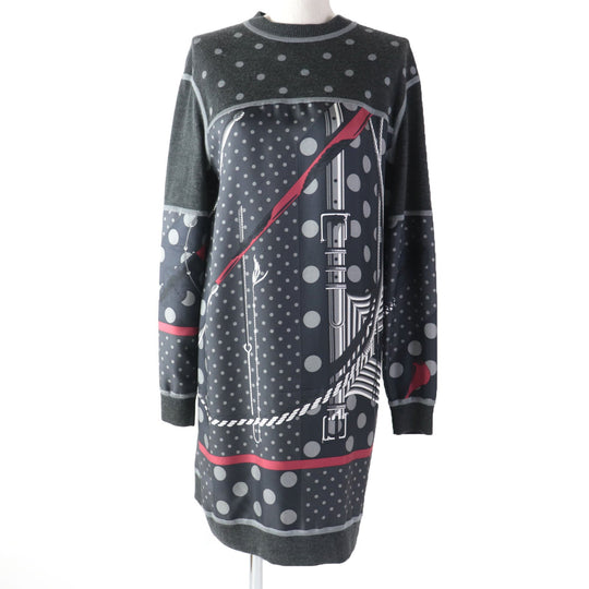 HERMES one piece Main: 100% silk, Main: 50% cashmere, Main: 50% silk, Part: 46% cashmere, Part: 46% silk, : 6% nylon, 2% polyurethane gray Clic Clac a Pois Women 34 Used Authentic