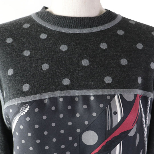 HERMES one piece Main: 100% silk, Main: 50% cashmere, Main: 50% silk, Part: 46% cashmere, Part: 46% silk, : 6% nylon, 2% polyurethane gray Clic Clac a Pois Women 34 Used Authentic