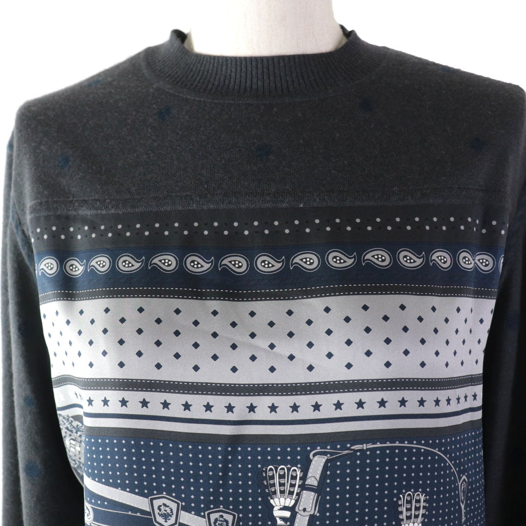 HERMES one piece 2H2825DS Main: 100% silk, Main: 50% cashmere, Main: 50% silk, Part: 48% cashmere, Part: 48% silk, : 3% nylon, 1% polyurethane, Embroidery: 100% polyester gray HARNAIS DE COUR Court harness Women 34 Used Authentic