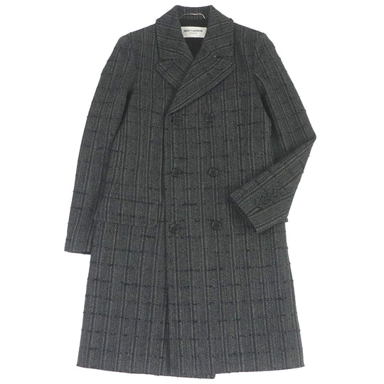 SAINT LAURENT PARIS Chester coat 574784 Outer: 93% wool, Outer: 6% polyamide (nylon), Outer: 1% mohair, Lining: 60% cupra, Lining: 40% cotton, Pocket lining: 100% cotton black mens 44 Used Authentic