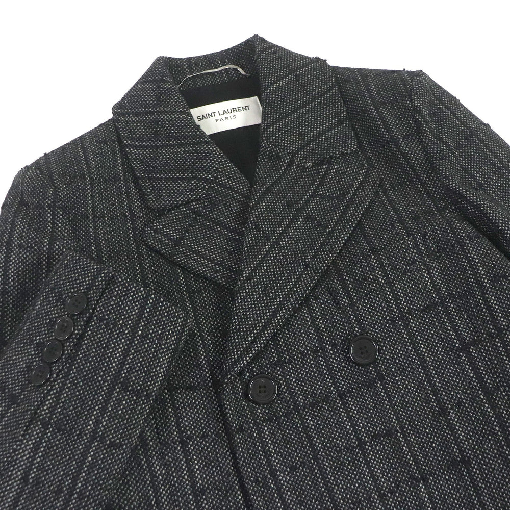 SAINT LAURENT PARIS Chester coat 574784 Outer: 93% wool, Outer: 6% polyamide (nylon), Outer: 1% mohair, Lining: 60% cupra, Lining: 40% cotton, Pocket lining: 100% cotton black mens 44 Used Authentic
