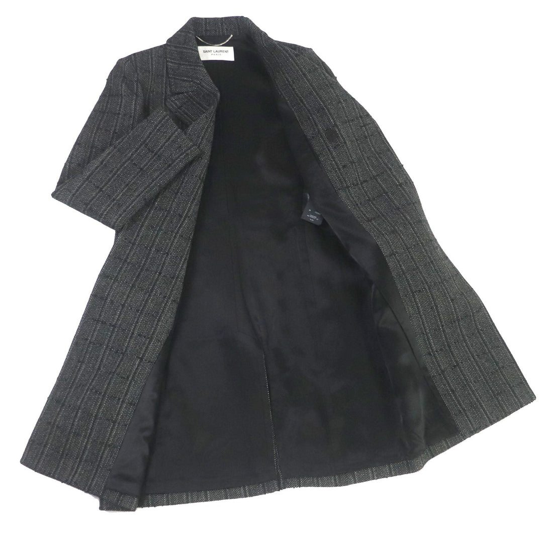 SAINT LAURENT PARIS Chester coat 574784 Outer: 93% wool, Outer: 6% polyamide (nylon), Outer: 1% mohair, Lining: 60% cupra, Lining: 40% cotton, Pocket lining: 100% cotton black mens 44 Used Authentic
