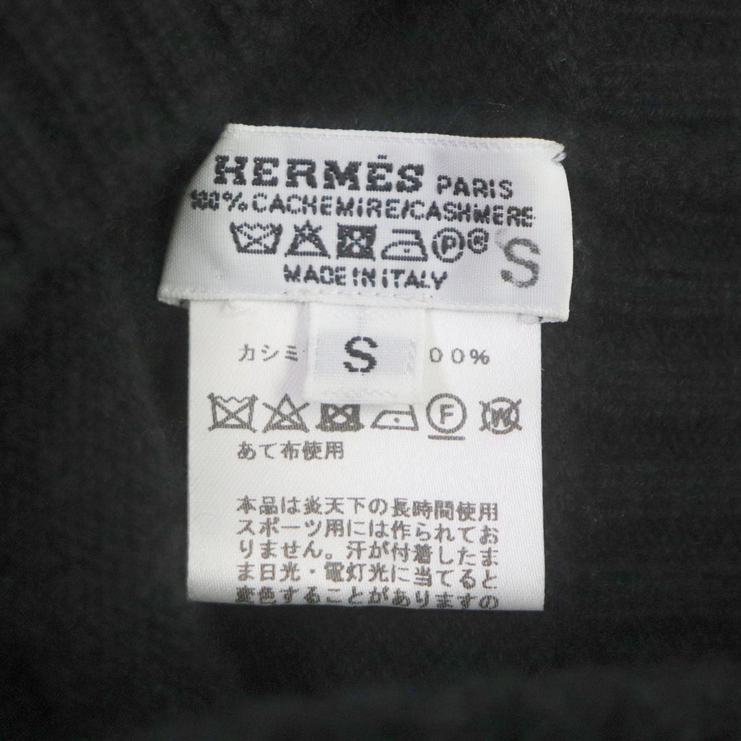 HERMES Knit cap Main: 100% cashmere black mens S Used Authentic