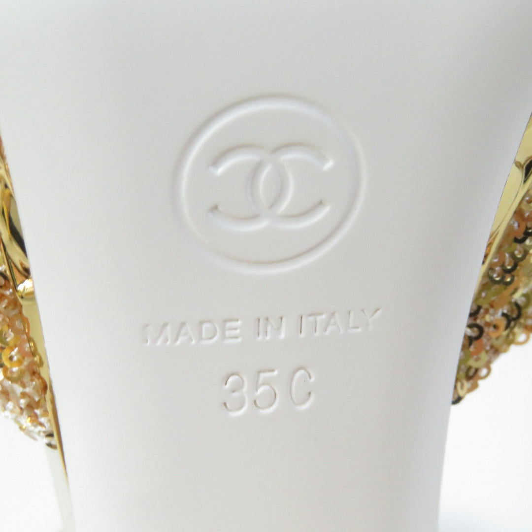 CHANEL Sandals 21A G37590 Material unknown gold open toe sequin sandals Angle Strap Women 35 C Used Authentic