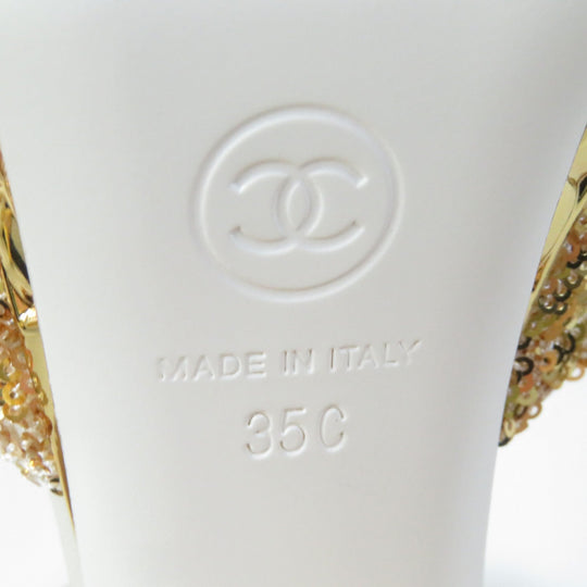 CHANEL Sandals 21A G37590 Material unknown gold open toe sequin sandals Angle Strap Women 35 C Used Authentic