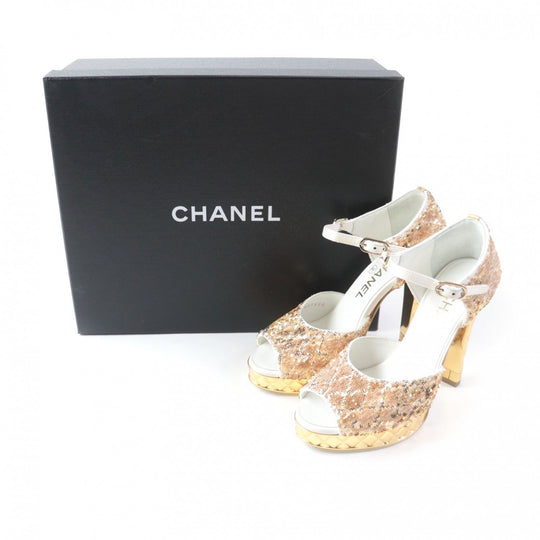 CHANEL Sandals 21A G37590 Material unknown gold open toe sequin sandals Angle Strap Women 35 C Used Authentic