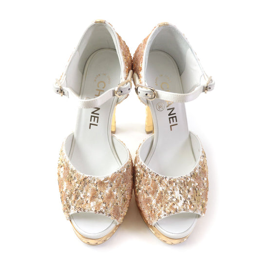 CHANEL Sandals 21A G37590 Material unknown gold open toe sequin sandals Angle Strap Women 35 C Used Authentic
