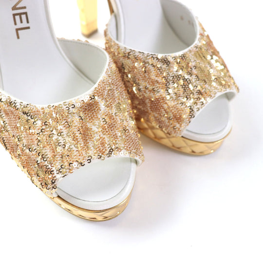 CHANEL Sandals 21A G37590 Material unknown gold open toe sequin sandals Angle Strap Women 35 C Used Authentic