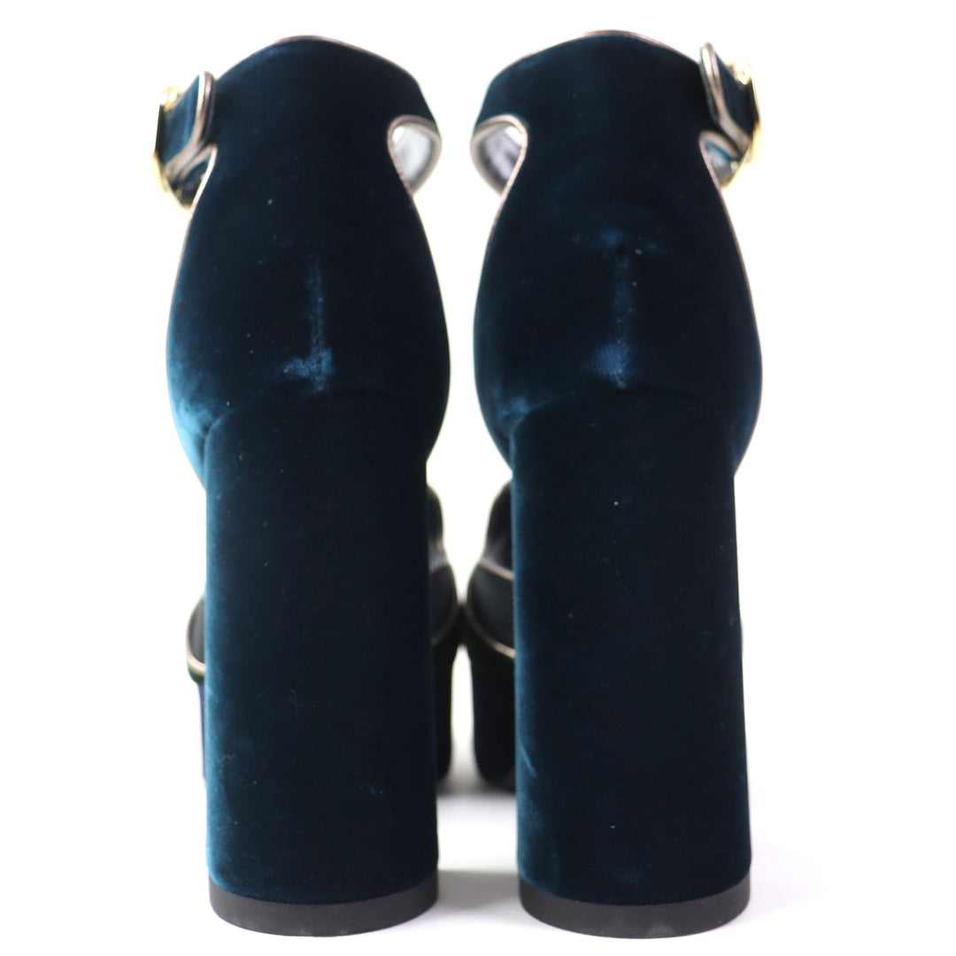 HERMES Sandals Velor Navy Ankle With Strap Chunky Heel Violetta Women 36 Used Authentic