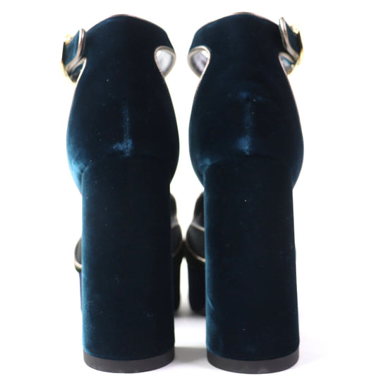 HERMES Sandals Velor Navy Ankle With Strap Chunky Heel Violetta Women 36 Used Authentic