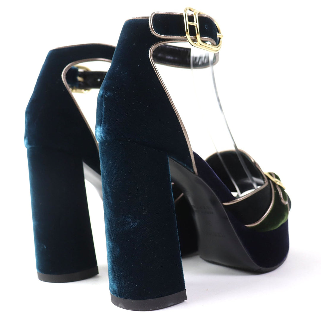 HERMES Sandals Velor Navy Ankle With Strap Chunky Heel Violetta Women 36 Used Authentic