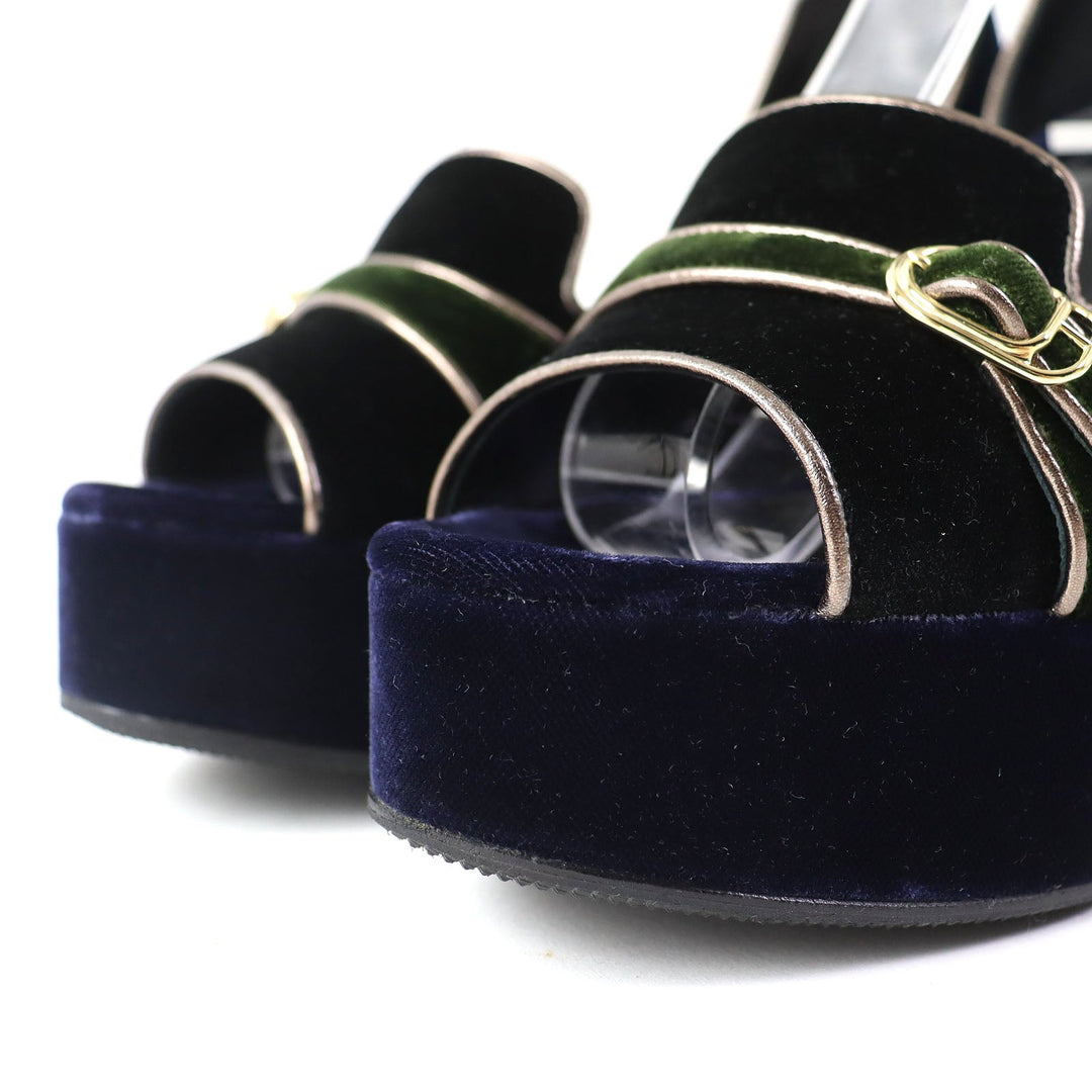 HERMES Sandals Velor Navy Ankle With Strap Chunky Heel Violetta Women 36 Used Authentic