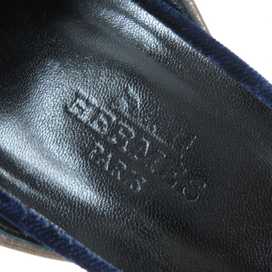 HERMES Sandals Velor Navy Ankle With Strap Chunky Heel Violetta Women 36 Used Authentic