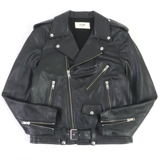 CELINE Riders jacket 2E158599E Outer: Leather, Lining: Cupra 68%, Lining: Cotton 32% black mens 50 Used Authentic
