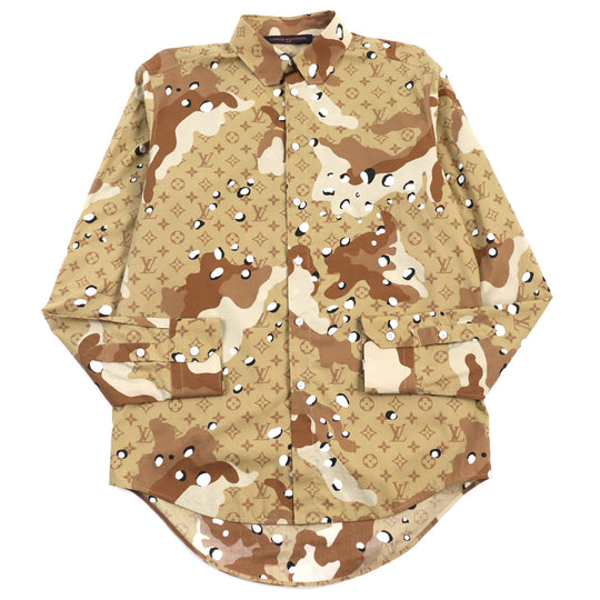 LOUIS VUITTON Long sleeve shirt HIS07W Main: 100% cotton Brown type Camouflage Pattern mens M Used Authentic
