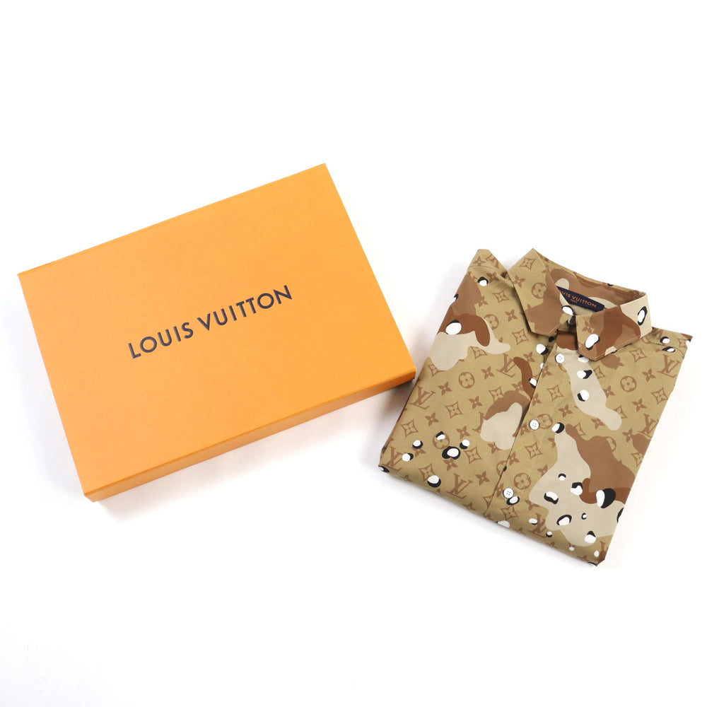 LOUIS VUITTON Long sleeve shirt HIS07W Main: 100% cotton Brown type Camouflage Pattern mens M Used Authentic
