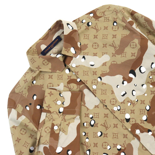 LOUIS VUITTON Long sleeve shirt HIS07W Main: 100% cotton Brown type Camouflage Pattern mens M Used Authentic