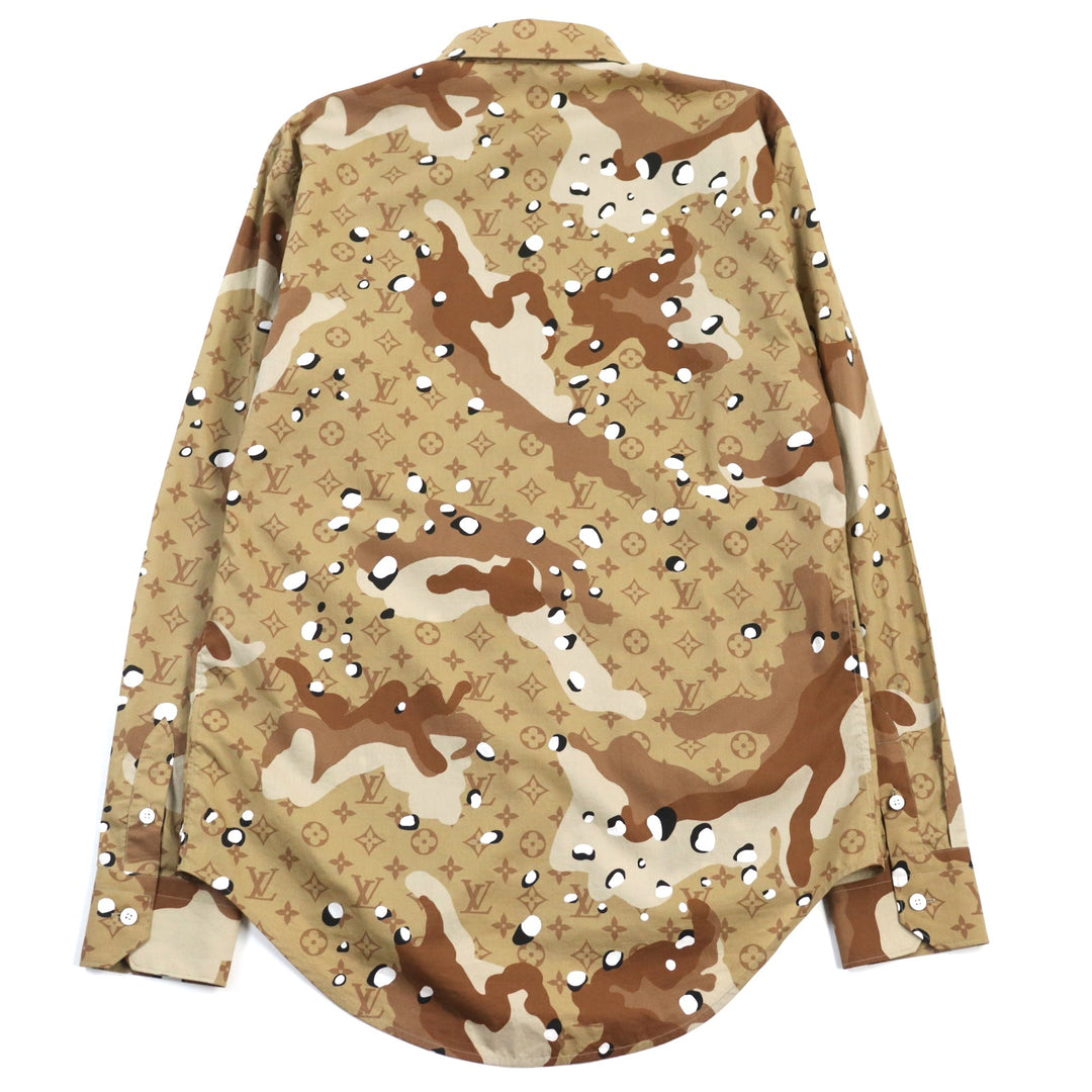 LOUIS VUITTON Long sleeve shirt HIS07W Main: 100% cotton Brown type Camouflage Pattern mens M Used Authentic