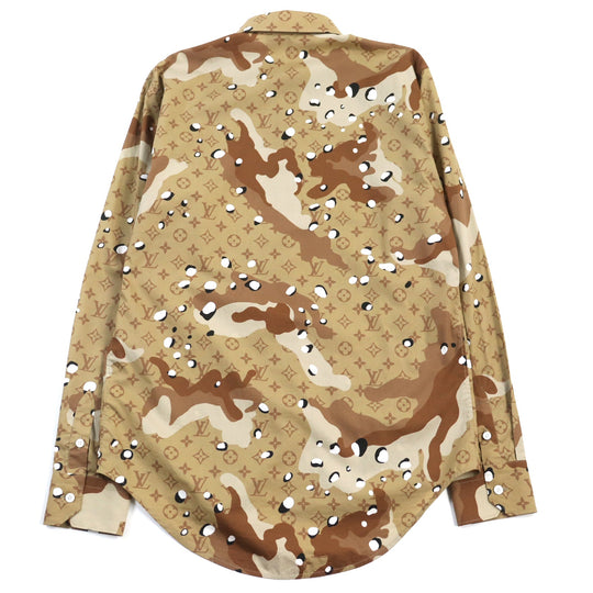 LOUIS VUITTON Long sleeve shirt HIS07W Main: 100% cotton Brown type Camouflage Pattern mens M Used Authentic