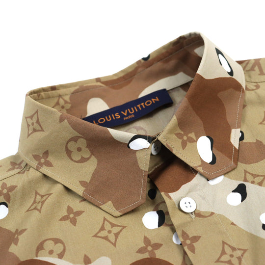 LOUIS VUITTON Long sleeve shirt HIS07W Main: 100% cotton Brown type Camouflage Pattern mens M Used Authentic