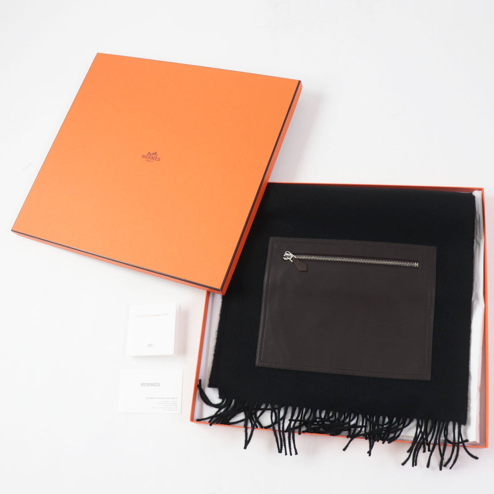HERMES Scarf Main: 100% cashmere, Lining: 100% silk, Leather part: sheepskin black Escharp Pocket Silk In Women Used Authentic
