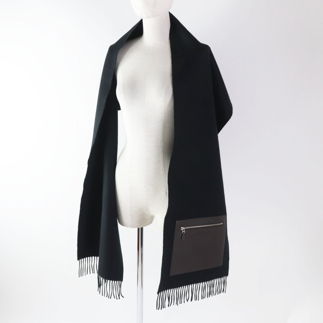 HERMES Scarf Main: 100% cashmere, Lining: 100% silk, Leather part: sheepskin black Escharp Pocket Silk In Women Used Authentic