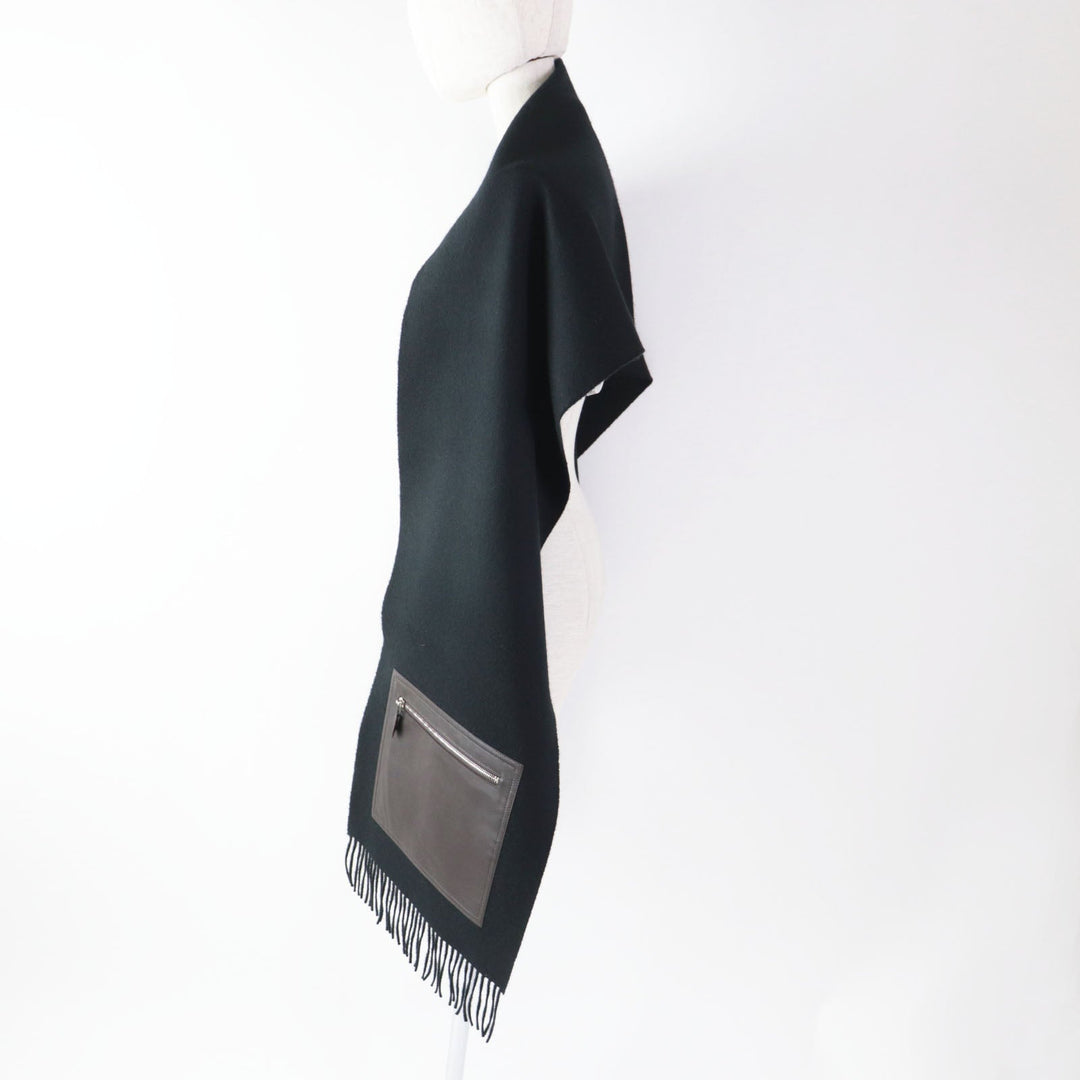 HERMES Scarf Main: 100% cashmere, Lining: 100% silk, Leather part: sheepskin black Escharp Pocket Silk In Women Used Authentic