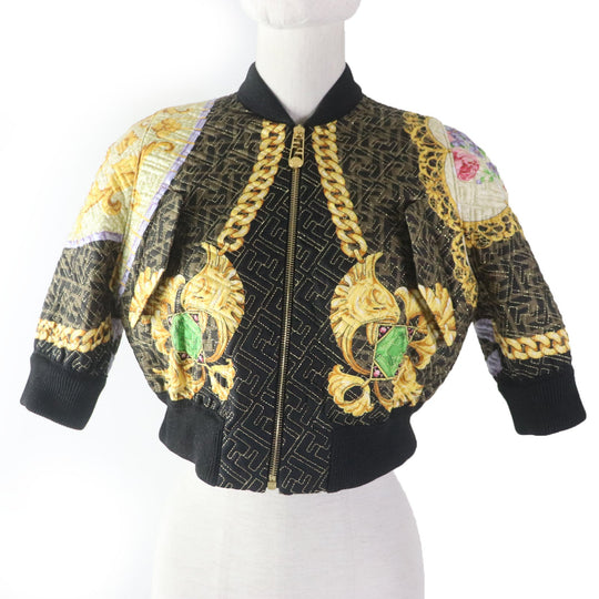 FENDI Blouson FJ7258 Main: 100% silk, Filling: 69% polyester, Filling: 27% nylon, Filling: 4% polyurethane, Lining: 100% silk Black type Multi Women 36 Used Authentic