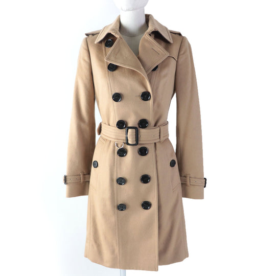 BURBERRY trench coat Main: 100% cashmere, Part: 66% wool, Part: 22% nylon, Part: 12% cashmere, Lining: 100% viscose (rayon), Lining (sleeve lining): 100% viscose beige SANDRINGHAM Sandringham Women 38 Used Authentic