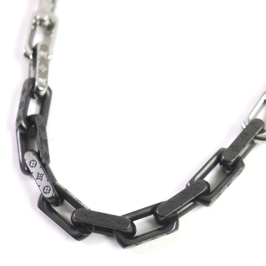 LOUIS VUITTON Necklace M00677 metal Black Silver Monogram Collier MNG Chain mens Used Authentic