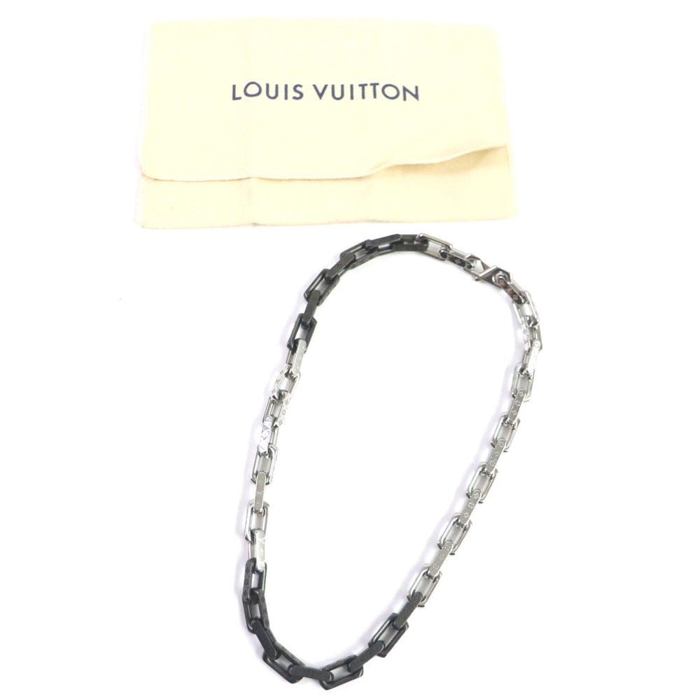 LOUIS VUITTON Necklace M00677 metal Black Silver Monogram Collier MNG Chain mens Used Authentic