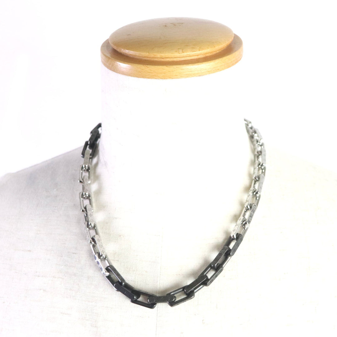 LOUIS VUITTON Necklace M00677 metal Black Silver Monogram Collier MNG Chain mens Used Authentic