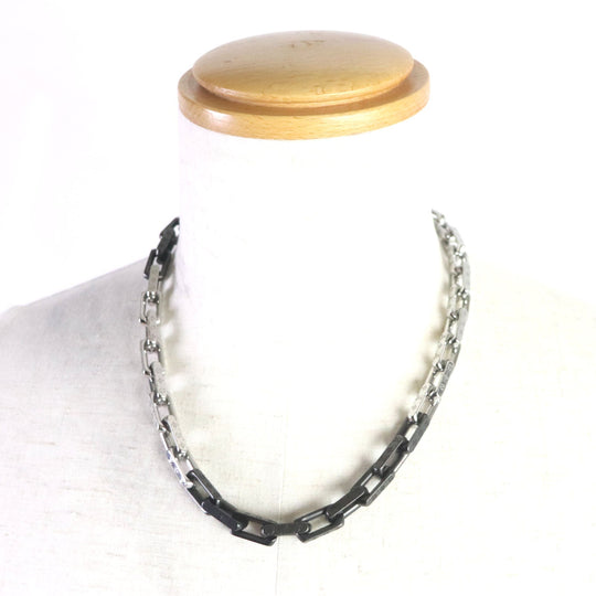 LOUIS VUITTON Necklace M00677 metal Black Silver Monogram Collier MNG Chain mens Used Authentic