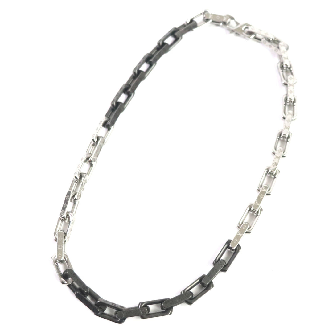 LOUIS VUITTON Necklace M00677 metal Black Silver Monogram Collier MNG Chain mens Used Authentic