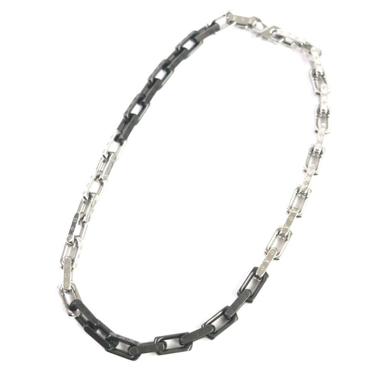 LOUIS VUITTON Necklace M00677 metal Black Silver Monogram Collier MNG Chain mens Used Authentic