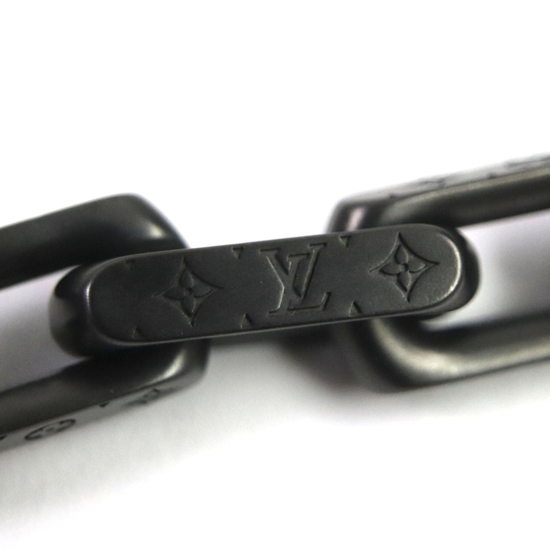 LOUIS VUITTON Necklace M00677 metal Black Silver Monogram Collier MNG Chain mens Used Authentic