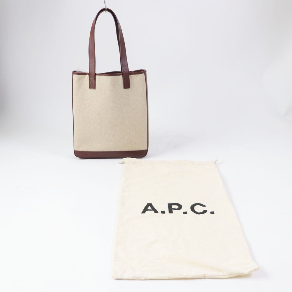 A.P.C. Tote Bag Main: 36% jute, 35% linen, 29% cotton; Part: 100% leather Brown Beige type Women Used Authentic