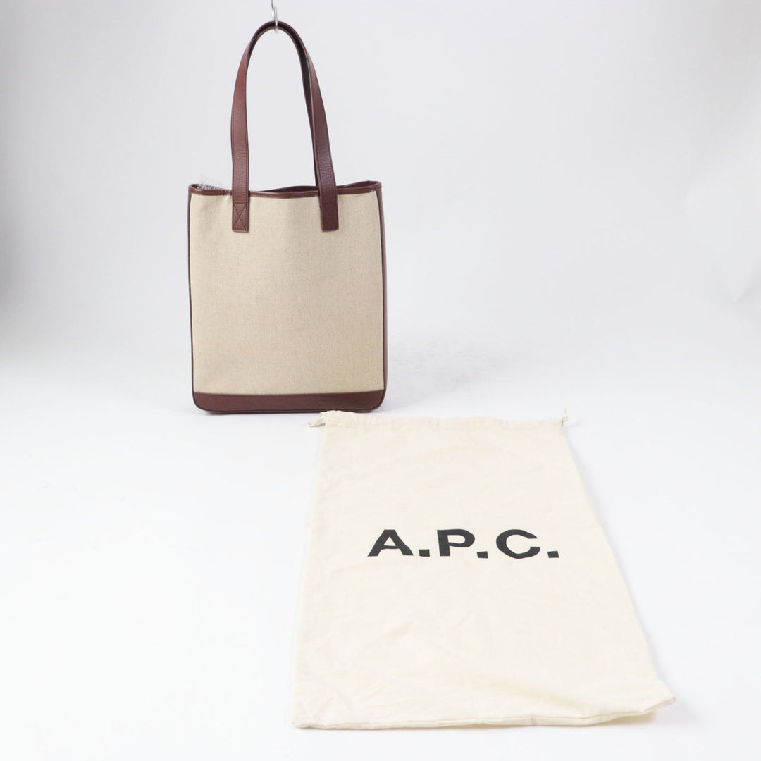 A.P.C. Tote Bag Main: 36% jute, 35% linen, 29% cotton; Part: 100% leather Brown Beige type Women Used Authentic