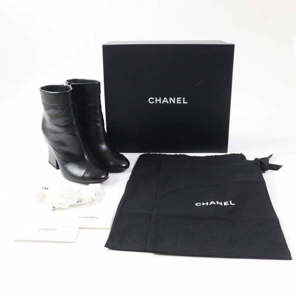 CHANEL Ankle boots 22A G39262 Shiny Goatskin Imitation Pearl black Women 36.5 Used Authentic
