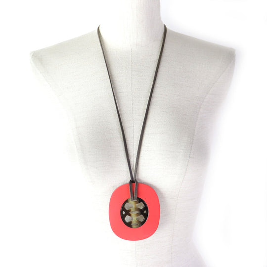 HERMES Necklace Main: Buffalo Fawn Pink Brown type Lift GM Necklace Women Used Authentic