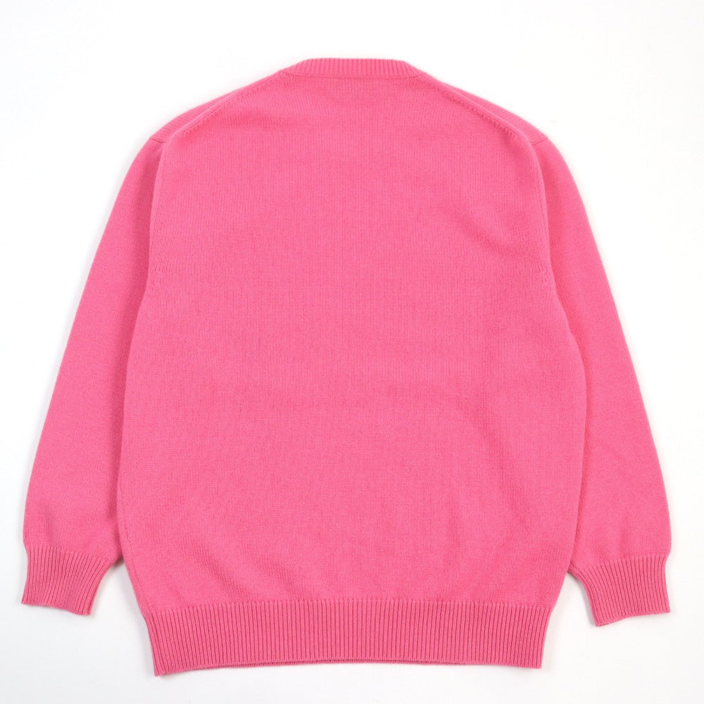 HERMES knit Main: 100% cashmere, leather part: lamb leather Pink type Herbarium Pattern Herbier et ruban cuir mens M Used Authentic