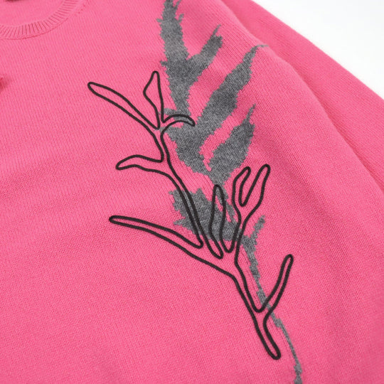 HERMES knit Main: 100% cashmere, leather part: lamb leather Pink type Herbarium Pattern Herbier et ruban cuir mens M Used Authentic