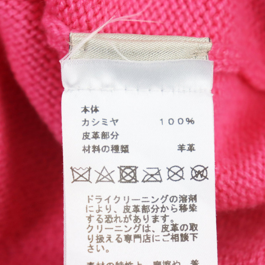 HERMES knit Main: 100% cashmere, leather part: lamb leather Pink type Herbarium Pattern Herbier et ruban cuir mens M Used Authentic